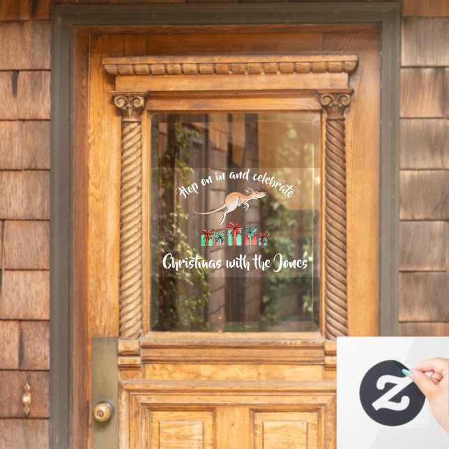 Kangaroo hop on it watercolor custom text window cling (Home Door)