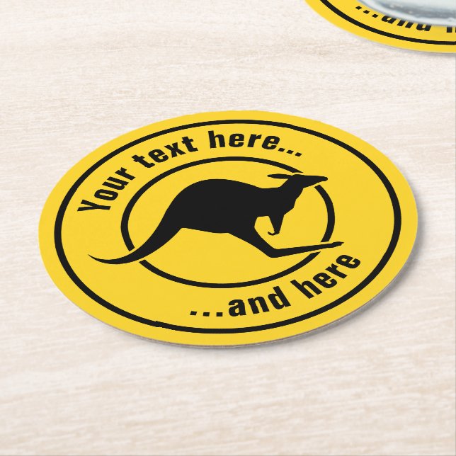 Kangaroo Icon Round Paper Coaster (Angled)