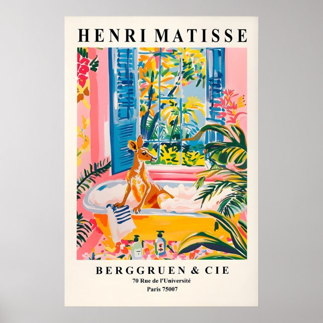 Kangaroo in bathtub art print, Dopamine art, Funny Poster (Front)