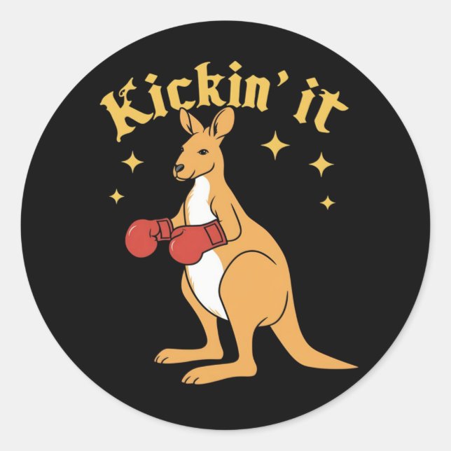 Kangaroo in simple gothic boxing classic round sticker (Front)