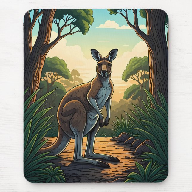 Kangaroo in Sunlit Forest Mouse Mat (Front)