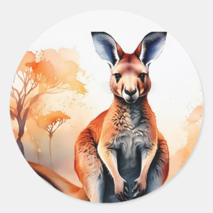 Kangaroo in the bush classic round sticker