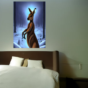 Kangaroo in the snow   AI Art  Poster