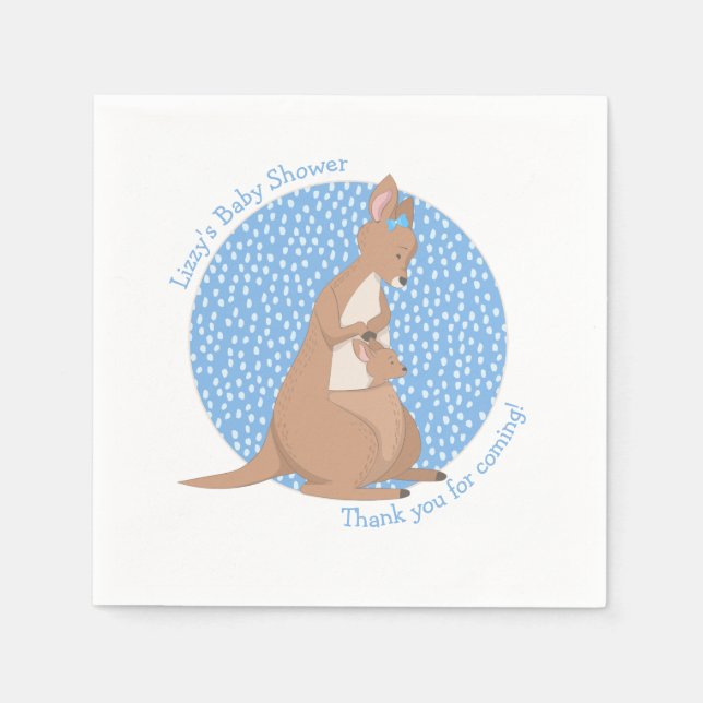 Kangaroo Joey Baby Boy Blue and Brown Shower Napkin (Front)
