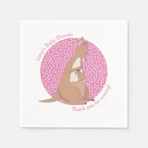 Kangaroo Joey Girl Pink and Brown Baby Shower Napkin
