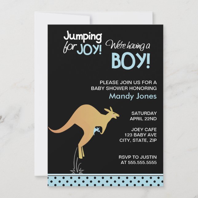 Kangaroo Jumping for Joy Modern Boy baby shower Invitation (Front)