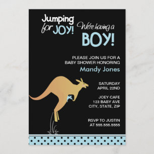 Kangaroo Jumping for Joy Modern Boy baby shower Invitation