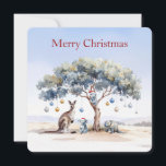 Kangaroo Koalas Platypus Christmas Gumtree Baubles Holiday Card<br><div class="desc">A Christmas kangaroo,  Koalas and a Platypus sitting under a gumtree decorated with baubles.  
Merry Christmas greeting on front
Merry Christmas and Happy New Year greeting inside</div>