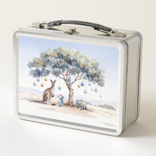 Kangaroo Koalas Platypus Christmas Gumtree Baubles Metal Lunch Box