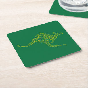 Kangaroo made of Australian slang Square Paper Coaster