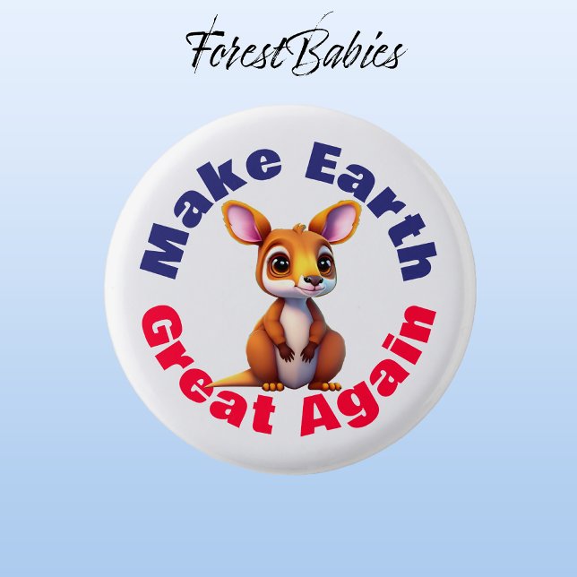 Kangaroo, Make Earth Great Again, Environmental 3 Cm Round Badge (Kangaroo 🇦🇺 ForestBabies Button)