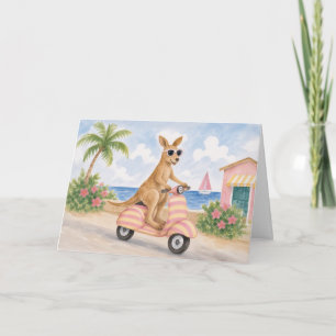 Kangaroo Moped Beach Watercolor Greeting Card