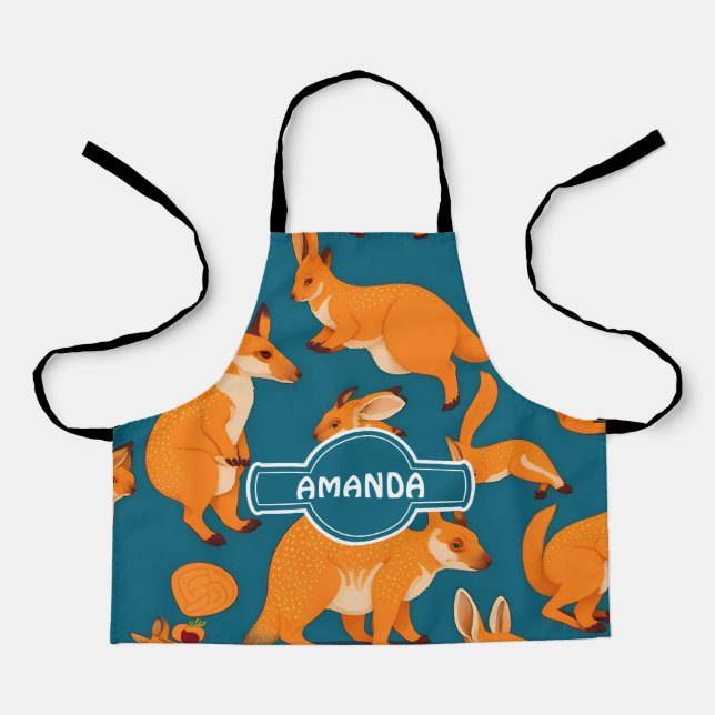 Kangaroo Mosaic Colourful Personalised Pattern Apron (Front)