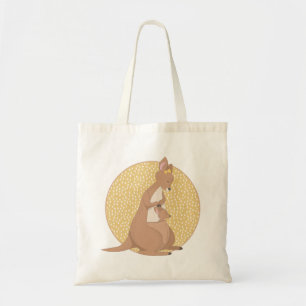 Kangaroo Mummy and Baby on Yellow Pattern Tote Bag