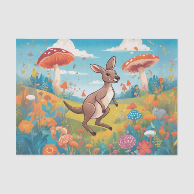 Kangaroo Mushroom Garden Decoupage Tissue Paper (Front)