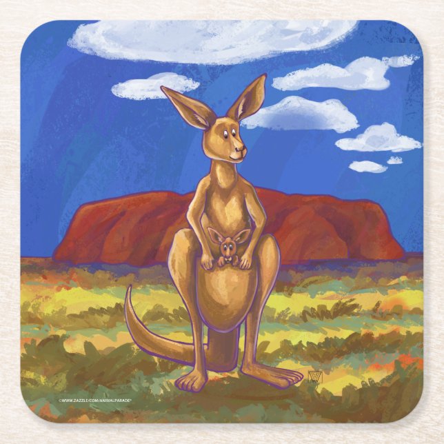 Kangaroo Party Centre Square Paper Coaster (Front)