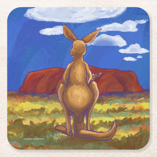 Kangaroo Party Centre Square Paper Coaster (Front)