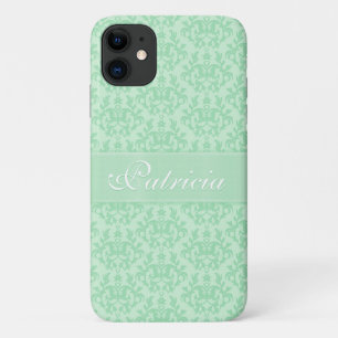 Kangaroo Paws patterned damask soft green name iPhone 11 Case