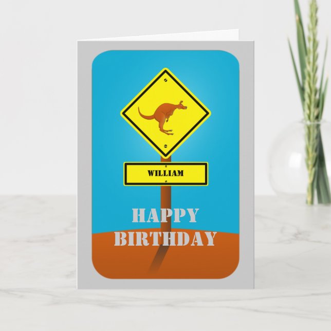 Kangaroo personalised birthday card (Front)