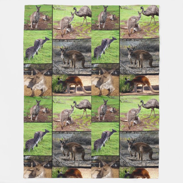 Kangaroo Photo Collage , Fleece Blanket (Front)