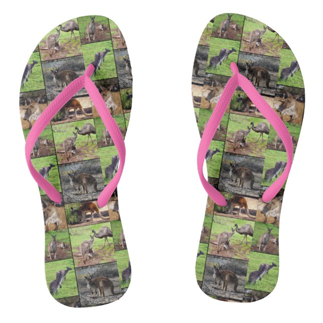 Kangaroo Photo Collage, Flip Flops (Footbed)