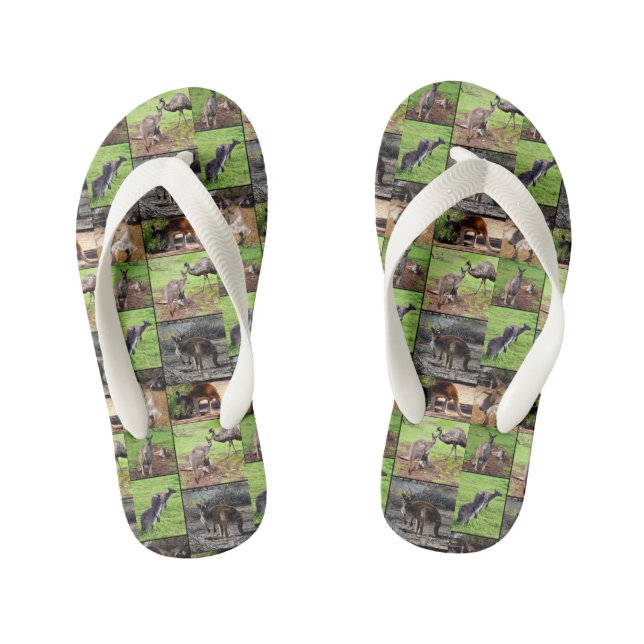 Kangaroo Photo Collage, Kid's Flip Flops (Footbed)