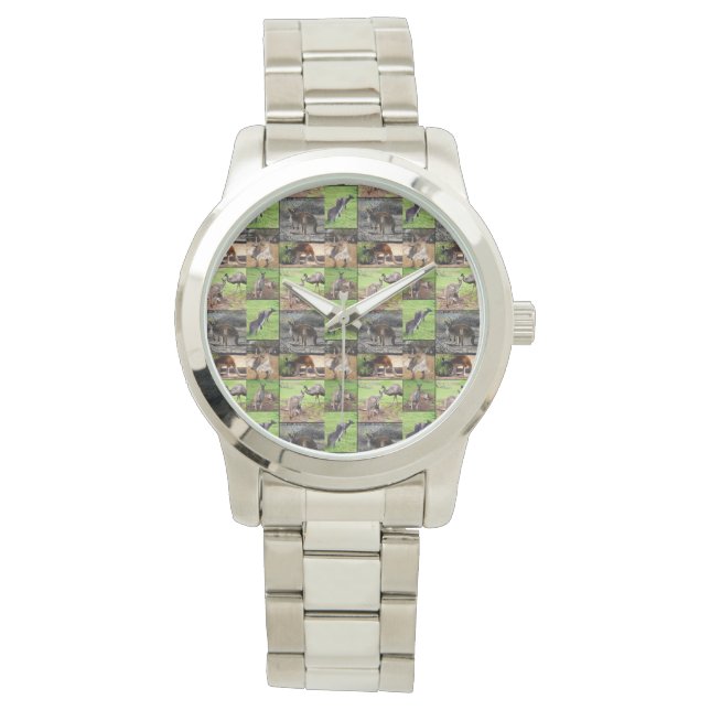 Kangaroo Photo Collage, Large Silver Unisex Watch (Front)