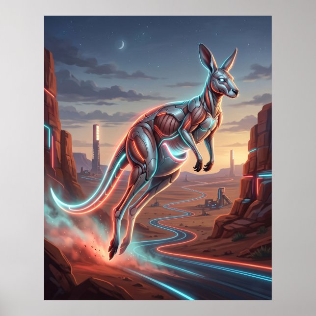 Kangaroo Red Neon Outback Poster (Front)