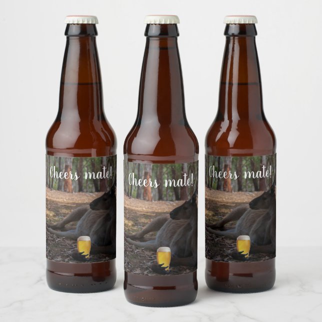 Kangaroo Relaxing with Beer Australia Funny Beer Bottle Label (Bottles)
