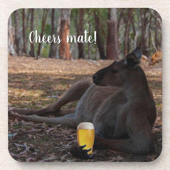 Kangaroo Relaxing with Beer Australia Funny Coaster (Front)