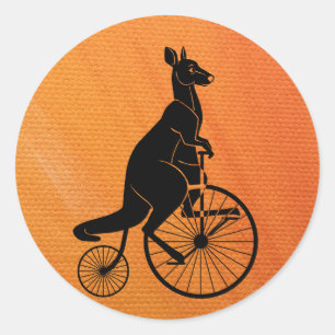 Kangaroo Riding a Bike Classic Round Sticker