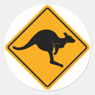 Kangaroo Road Sign Classic Round Sticker