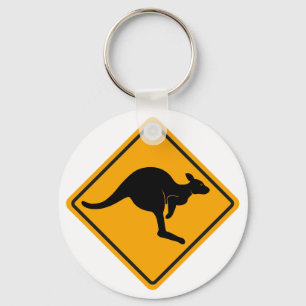 Kangaroo Road Sign Key Ring
