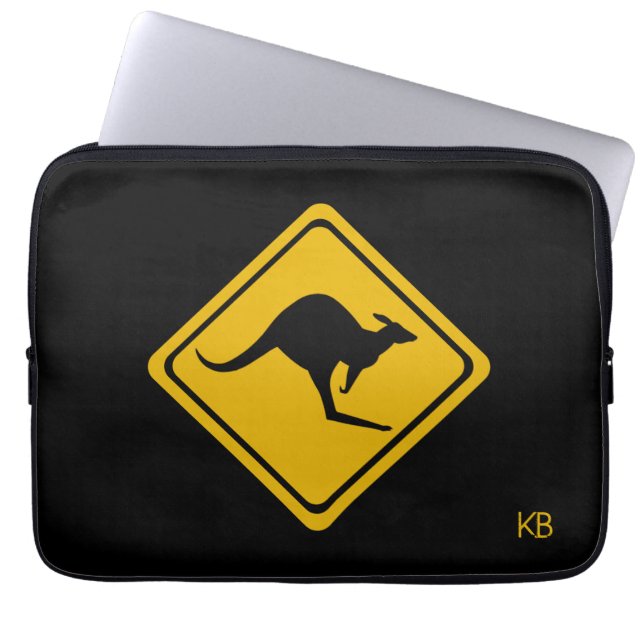 kangaroo road sign laptop sleeve (Front)