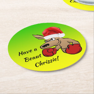 Kangaroo Santa Australian Christmas Party Round Paper Coaster