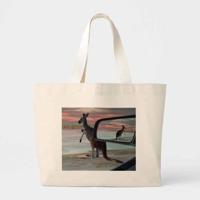 Kangaroo Seaside Breezes Illusion Art, Large Tote Bag (Front)