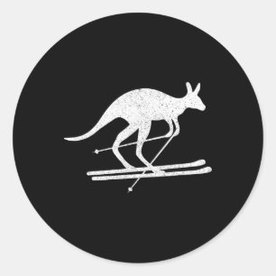 Kangaroo Skiing Fun Winter Sports Australia Travel Classic Round Sticker