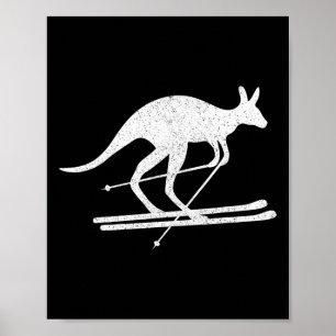 Kangaroo Skiing Fun Winter Sports Australia Travel Poster