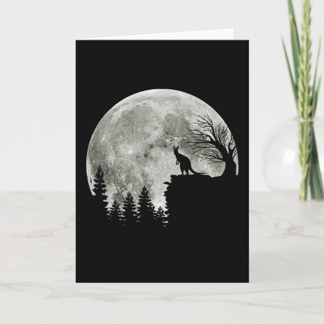 Kangaroo Stand On Mountain Spooky Halloween Moon Card (Front)