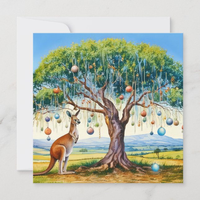 Kangaroo under gumtree Christmas baubles  (Front)