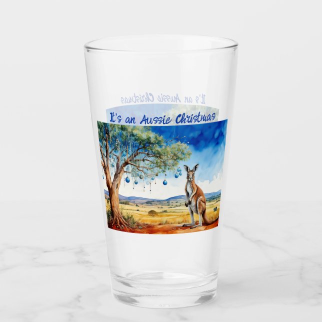 Kangaroo under gumtree with Christmas baubles Glass (Front)