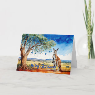 Kangaroo under gumtree with Christmas baubles Holiday Card