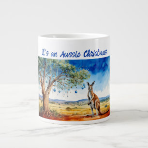 Kangaroo under gumtree with Christmas baubles Large Coffee Mug