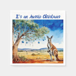 Kangaroo under gumtree with Christmas baubles Napkin