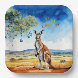 Kangaroo under gumtree with Christmas baubles Paper Plate