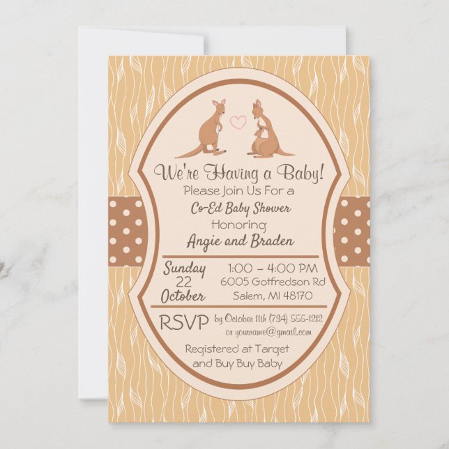 Kangaroo Unisex Baby Shower Invitation Boy or Girl (Front)