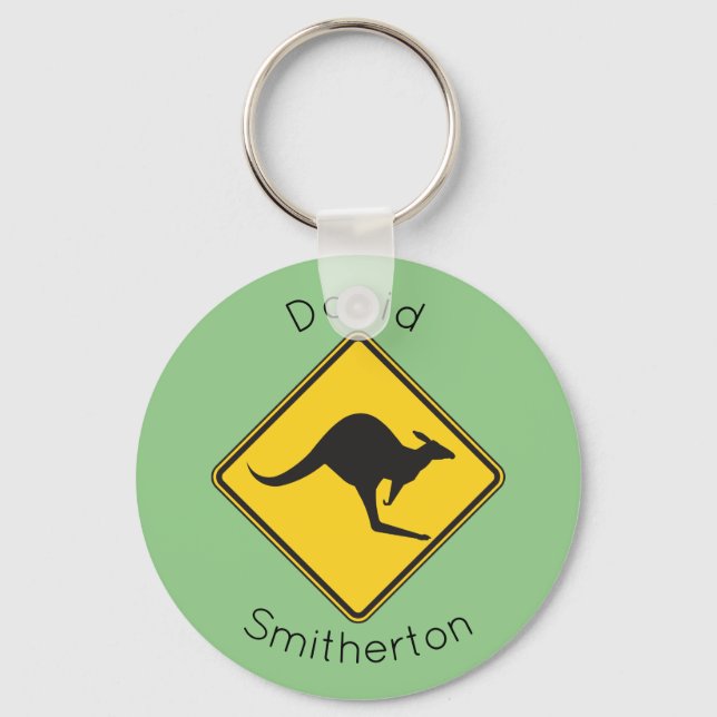 Kangaroo Warning Sign Keychain Gift Australia (Front)