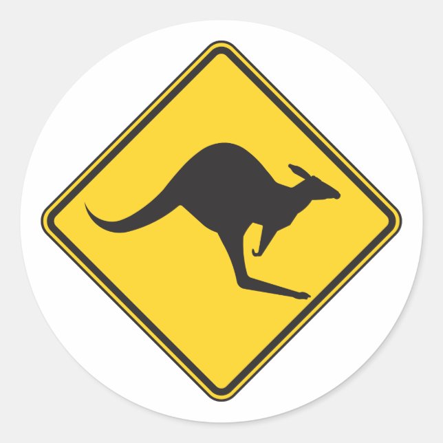 Kangaroo Warning Sign Round Stickers Seals (Front)