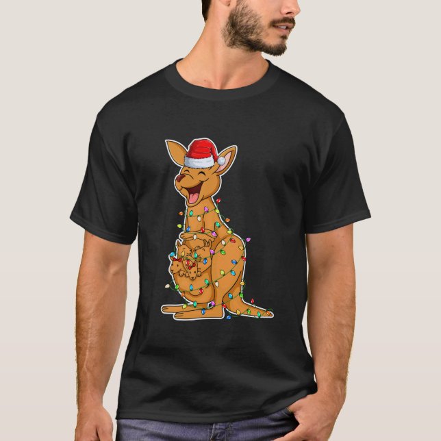 Kangaroo Wearing Santa Hat Xmas Kangaroo Lover Chr T-Shirt (Front)