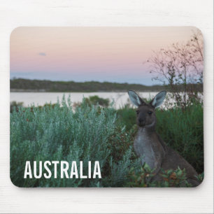 Kangaroo Wildlife Sunset Lake Australia Mouse Mat